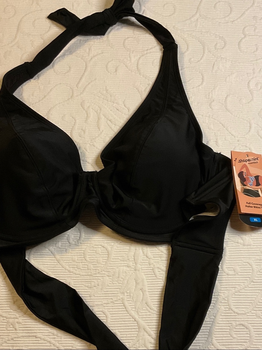 Shapermint Black Underwire Halter Bikini Top - Full Coverage XL NWT
